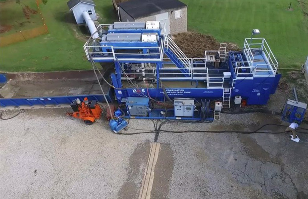 Aerial view of machinery on job site.