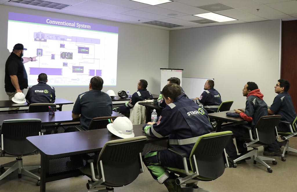 Stage 3 employees receiving training in office. 
